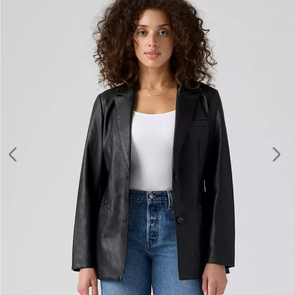 Levi’s Faux leather single breasted blazer with button closure and center Sz XXL - Picture 2 of 6